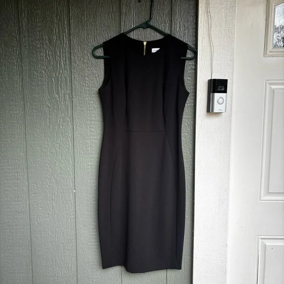 Calvin Klein Black Bodycon Dress | Size 4 | Sleek, Sculpted, Gold Zip Detail - Picture 2 of 10